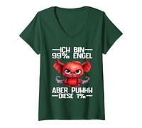 Damen Ich Bin 99% Engel Aber Puhhh Diese 1% Teufelchen Spruch T-Shirt mit V-Ausschnitt, Waldgrün, S