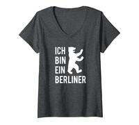Damen Ich Bin EIN Berliner Bär Wappen Hauptstadt Deutschland T-Shirt mit V-Ausschnitt, Anthrazit Meliert, XXL