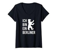 Damen Ich Bin EIN Berliner Bär Wappen Hauptstadt Deutschland T-Shirt mit V-Ausschnitt, Schwarz, M