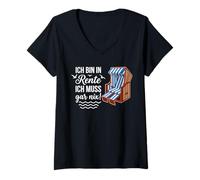 Damen Ich Bin in Rente ich muss gar nix Strandkorb Renten Sprüche T-Shirt mit V-Ausschnitt