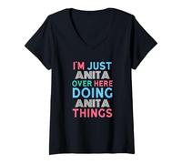 Damen Ich Bin nur Anita Hier drüben und Mache Anita Things Name T-Shirt mit V-Ausschnitt