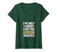 Damen Ich Bin nur wegen The Green Snacks Hier St. Patricks Day T-Shirt mit V-Ausschnitt