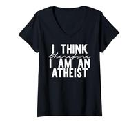 Damen ICH DENKE Also Bin ICH EIN Atheist Lustiges Meme T-Shirt mit V-Ausschnitt