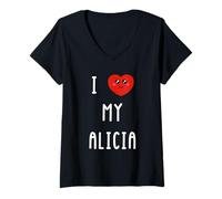 Damen Ich Liebe Alicia Name Lustig T-Shirt mit V-Ausschnitt