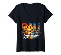 Damen Ich Liebe EIN Urlaubs-Souvenir auf Bali, Indonesien T-Shirt mit V-Ausschnitt
