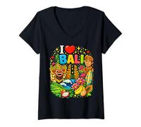 Damen Ich Liebe EIN Urlaubs-Souvenir auf Bali, Indonesien T-Shirt mit V-Ausschnitt