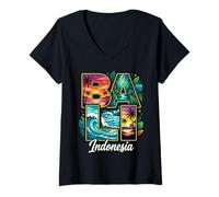 Damen Ich Liebe EIN Urlaubs-Souvenir auf Bali, Indonesien T-Shirt mit V-Ausschnitt