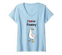Damen Ich Liebe Fowey T-Shirt mit V-Ausschnitt