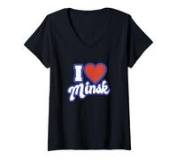 Damen Ich Liebe Minsk T-Shirt mit V-Ausschnitt