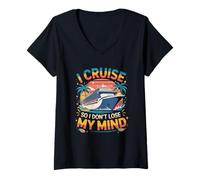 Damen Ich Reise, damit ich Nicht den Verstand verliere Kreuzfahrturlaub T-Shirt mit V-Ausschnitt