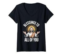 Damen Ich segne euch alle, Jesus, christlicher Glaube T-Shirt mit V-Ausschnitt