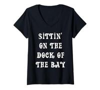 Damen Ich sitze auf dem Dock of The Bay T-Shirt mit V-Ausschnitt