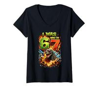 Damen Ich war 6 Jetzt Bin ich 7 Geburtstag 67 Meme Japanese Monster Kids T-Shirt mit V-Ausschnitt