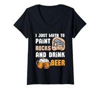 Damen Ich Will nur Steine malen und Bier Trinken Rock Painting T-Shirt mit V-Ausschnitt