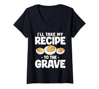 Damen Ill Take My Recipe to The Grave Deviled Egg Thanksgiving T-Shirt mit V-Ausschnitt