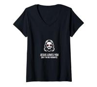 Damen I'm His Favorite Jesus Loves You Religiöses Zitat T-Shirt mit V-Ausschnitt