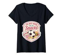 Damen I'm Just Here for The Snacks Soccer Football Fan Damen Mädchen T-Shirt mit V-Ausschnitt
