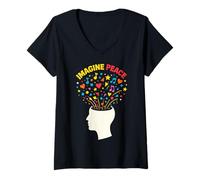 Damen Imagine Peace Colorful Mind Explosion T-Shirt mit V-Ausschnitt
