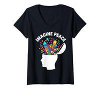 Damen Imagine Peace Colorful Mind Explosion T-Shirt mit V-Ausschnitt