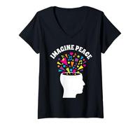 Damen Imagine Peace Colorful Mind Explosion T-Shirt mit V-Ausschnitt