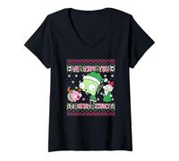 Damen Invader Zim Gir Pig and GNOME Christmas Ugly Sweater T-Shirt mit V-Ausschnitt