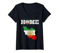 Damen Iran-Löwen-Sonnenflagge, Iran, Persisch, Iran-Karte, Flagge des Iran. T-Shirt mit V-Ausschnitt