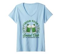 Damen Irish Yoga Social Club St. Patricks Day Green Beer Shenaniga T-Shirt mit V-Ausschnitt