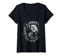 Damen Iron Maiden Number of The Beast Greyscale T-Shirt mit V-Ausschnitt