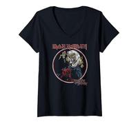 Damen Iron Maiden Number of the Beast Vintage T-Shirt mit V-Ausschnitt, Schwarz, L