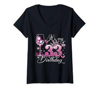 Damen It’s My 33rd Birthday Pink 33 Years Old Birthday Queen T-Shirt mit V-Ausschnitt