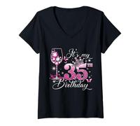 Damen It’s My 35th Birthday Pink 35 Years Old Birthday Queen T-Shirt mit V-Ausschnitt