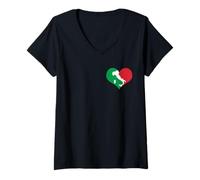 Damen Italienische Flagge Herz Italien Liebe Italien Karte Familienerbe T-Shirt mit V-Ausschnitt