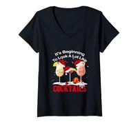 Damen It's Beginning to Look A Lot Like Cocktailgläser Weihnachten T-Shirt mit V-Ausschnitt