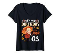 Damen It's My Birthday Born On August 3rd Happy Me Cute Autumn Girl T-Shirt mit V-Ausschnitt