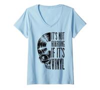 Damen It's Not Hoarding If It's Vinyl Funny Records Lover LP Skull T-Shirt mit V-Ausschnitt