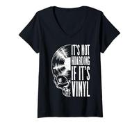 Damen It's Not Hoarding If It's Vinyl Funny Records Lover LP Skull T-Shirt mit V-Ausschnitt