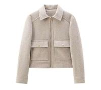 Damen Jacke aus weichem Material, neue Herbst-Winter Damen Reißverschluss Kurzblazer für Frauen, Langarm mit Taschen Bomberjacke