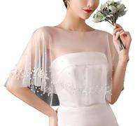 Damen Jacke,Damen Hochzeitsumhang mit Perlen Schal Wickeltuch Shrug für Brautabendkleider Jacken Capelets Flapper Bolero Eleganter Festlicher Überzug für Partys Formelle Umhänge mit Perlensaum E