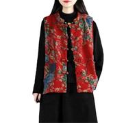 Damen Jacke im chinesischen Stil gepolstert - Vintage Floral Gesteppte ärmellose Weste mit traditionellem Knotenverschluss bestickt orientalisches Top Retro Bohemian Ethno Oberbekleidung Hanfu, S1,