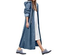 Damen Jacke Jeansjacke Oversize Lang Jeansmantel Coats Einreihiger Langer Trenchcoat mit Kapuze