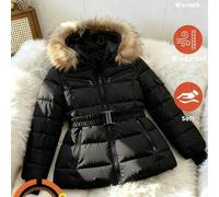 Damen Jacke mit Kapuze und Fellkragen, Reißverschluss-Dekor, locker geschnittener Baumwoll-Steppmantel, leicht und dennoch warm, modisches Design, beq