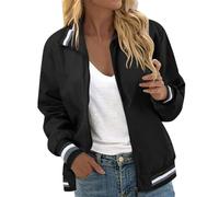 Damen Jacke Übergang Übergangsjacken Blusenjacke Zipper Sommermantel College Leicht Damenbekleidung Langarm 90Er Bunt Sweatjacke Herbstjacke Damenjacken Festival Womens Jacken Hemdjacke Schwarz M-4XL