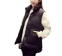 Damen Jacke Weste Herbst Winter Weste Kurz Baumwolle Mantel Weste Ärmellos Jacke Chaleco Mujer, Schwarz , 48