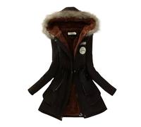 Damen-Jacken,Damen Winterjacke Übergröße Warme Parka Outdoor Winddicht Damenmantel Mit Abnehmbarer Fellkapuze Für Casual Work Walking,Wintermantel Mädchen 128,Parker Damen Winter,B Black,Xxl