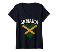 Damen Jamaika-Flagge, Herz, Vintage-Souvenir T-Shirt mit V-Ausschnitt