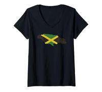 Damen Jamaika-Insel-Design, Jamaika-Flagge, Rasta-Reggae-Land T-Shirt mit V-Ausschnitt
