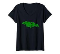 Damen Jamaika-Karte T-Shirt mit V-Ausschnitt