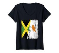 Damen Jamaika, Zypern, halbe Flagge, jamaikanisches zyprisches Erbe T-Shirt mit V-Ausschnitt