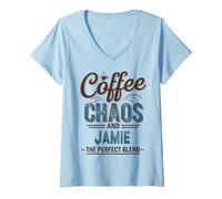 Damen Jamie Personalized Cute Coffee Girls Jamie Name T-Shirt mit V-Ausschnitt