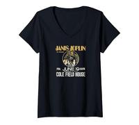 Damen Janis Joplin In Concert T-Shirt mit V-Ausschnitt, Schwarz, XXL